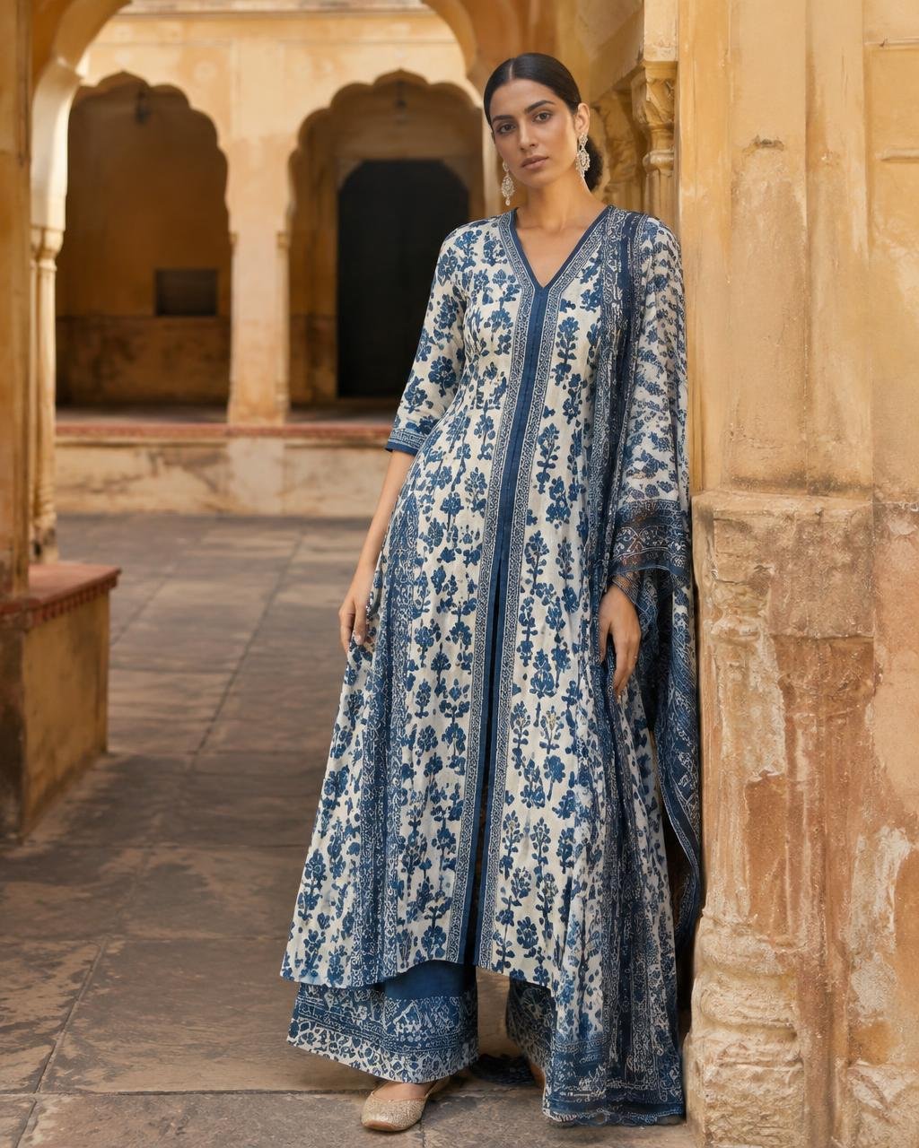 Indigo block-print kurta set